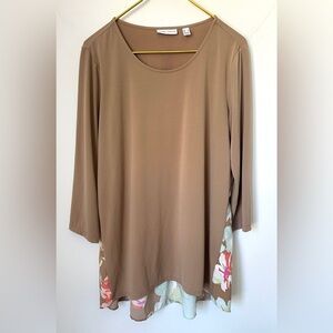 Susan Graver Brown Floral Lightweight Stretch 3/4 Sleeve Tunic Women’s Medium